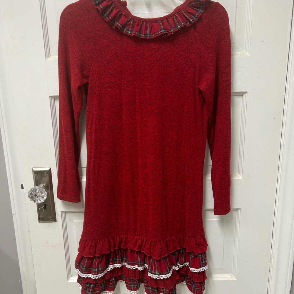 Rare Editions Red Plaid Ruffle Christmas Dress